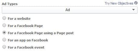Cara dulu untuk pilih jenis iklan di Facebook