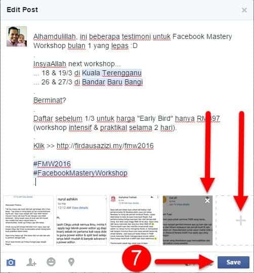 Step #7 Edit Post Tambah Tukar Gambar & Klik Save