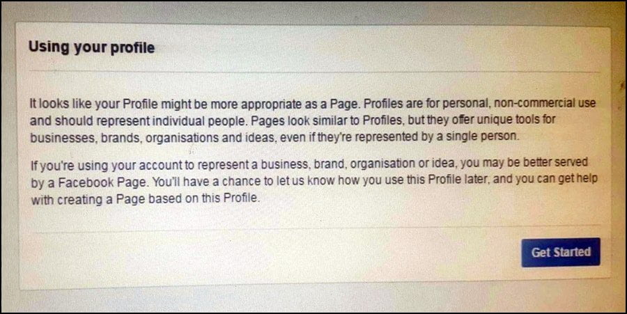 Facebook suruh tukar akaun Personal tersebut kepada Page sebab guna untuk bisnes