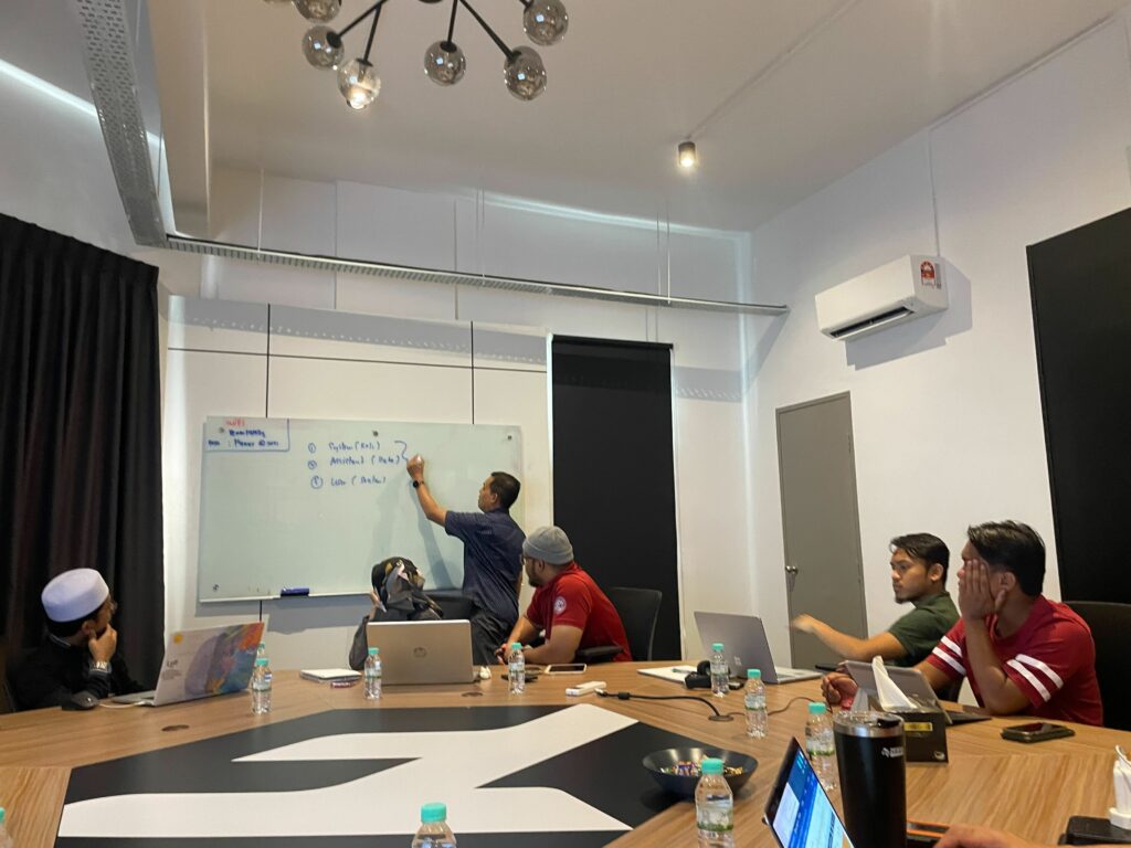 Coach explaining ideas on a whiteboard during a Fatomate class
