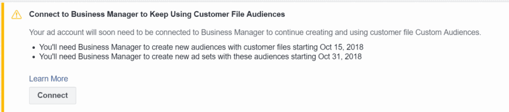 Facebook Custom Audience Customer File Notice to Use Business Manager
