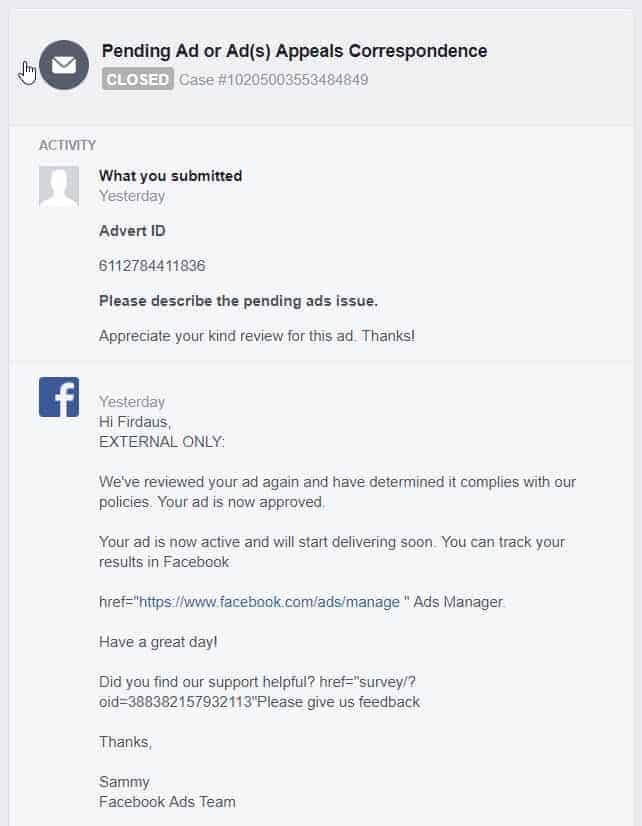 Permohonan Ads Pending Review Diterima oleh Facebook